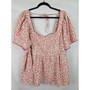 Old Navy Womens Top Plus Size 4X Orange Floral Flutter Sleeve Smock Shirt